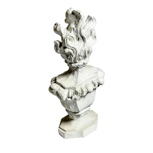 Baroque-style ornate bust with stylized flames rising from the top, featuring classical sculptural detailing and intricate design. Side View