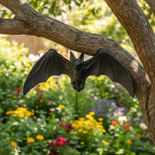 Bat wall decor with outstretched wings, featuring Gothic and medieval-inspired ornate detailing and dramatic silhouette. Side Angle