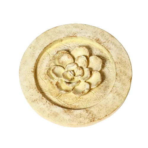 Ornate round medallion with raised floral motif, featuring classical old world European and Renaissance-inspired detailing. Side View