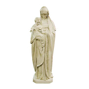 Madonna and Child statue in classical Renaissance style with ornate drapery and serene facial expressions. Side View