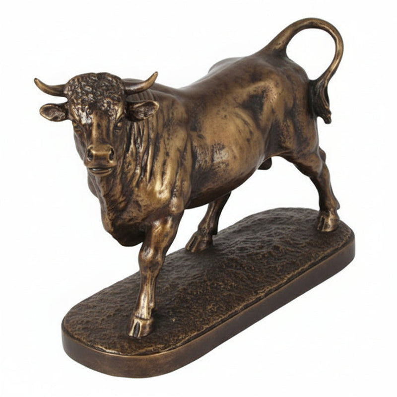 Baroque-style bull statue with ornate detailing, strong stance, and classical old world European sculptural influence.