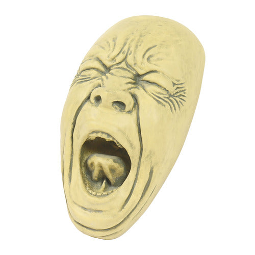 Sculpted face with exaggerated open mouth and furrowed brow, featuring dramatic, old world European and Gothic-inspired details. Side View