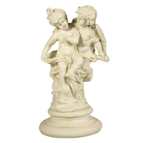 Baroque-style sculpture of two cherubs in flowing robes, featuring ornate detailing and classical European artistry.