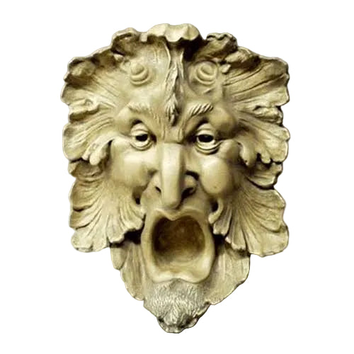 Grotesque Baroque face sculpture with exaggerated features, ornate leaf details, and dramatic expression in old world European style.