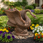 Swan-shaped planter with ornate, old world European detailing and classical sculptural lines in a dramatic, Baroque-inspired pose. Side Angle