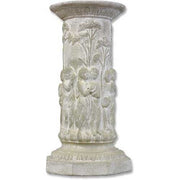 Ornate classical pedestal with carved Renaissance figures and botanical motifs in old world European style.