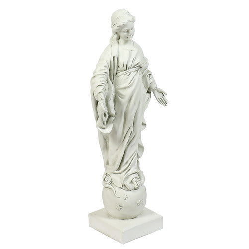 Classical Renaissance-style female figure with flowing robes, standing atop a sphere adorned with stars, on a rectangular base. Different Angle