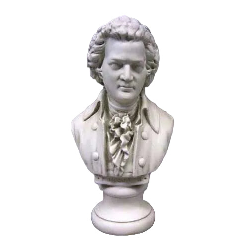 Classical bust sculpture of a man in ornate Baroque attire with ruffled cravat and detailed jacket, old world European style.