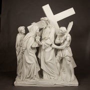 Jesus carrying a cross, surrounded by three figures in ornate, classical old world European style with dramatic, detailed expressions. Different Angle