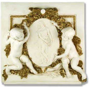 Cherubs in ornate Baroque relief frame an oval medallion with a classical figure, surrounded by intricate gilded detailing. Side View