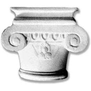 Ionic column capital with classical scrolls and ornate detailing in old world European architectural style. Side View