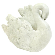 Swan planter with detailed feathers, sculpted in an old world European style with classical, ornate accents and graceful curves. Different Angle