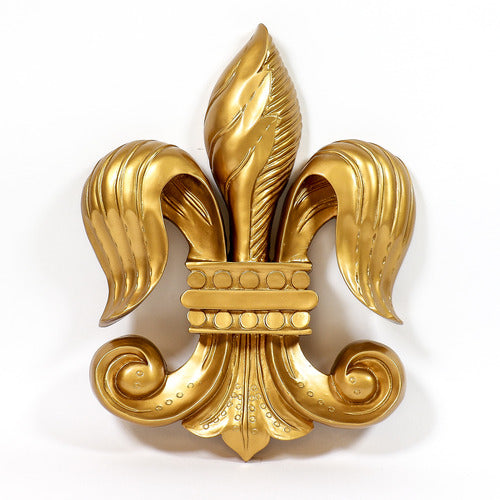 Fleur-de-lis wall decor with ornate, old world European design and classical Baroque detailing. Side View
