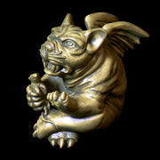 Grotesque gargoyle door knocker with exaggerated features, medieval Gothic style, ornate detailing, fierce expression, old world European theme Different Angle
