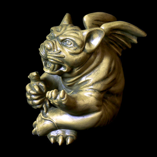 Grotesque gargoyle door knocker with exaggerated features, medieval Gothic style, ornate detailing, fierce expression, old world European theme Different Angle