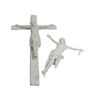 Crucifix with classical European style, featuring an ornate depiction of Christ in a traditional, old world religious design. Side View
