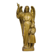 Angel with flowing robes and outstretched arm in classical old world European style, guiding a child in ornate Renaissance detail.