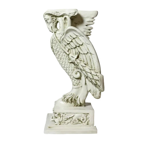 Winged griffin statue with ornate detailing, classical old world European style, featuring intricate Baroque and Renaissance motifs. Side View