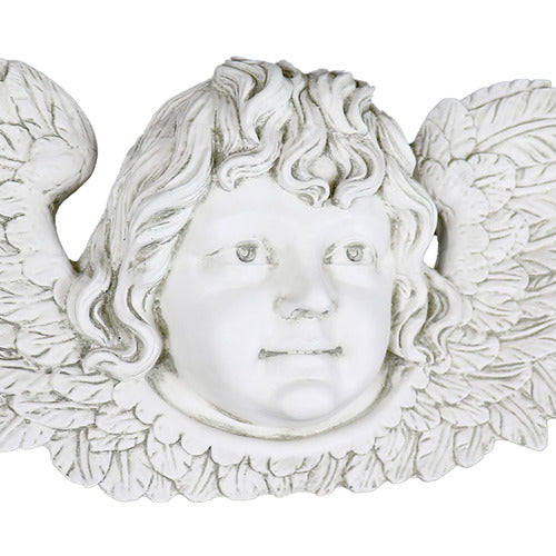 Winged cherub face with ornate, detailed feathers in a classical Baroque style, evoking old world European architecture. Additional Angle