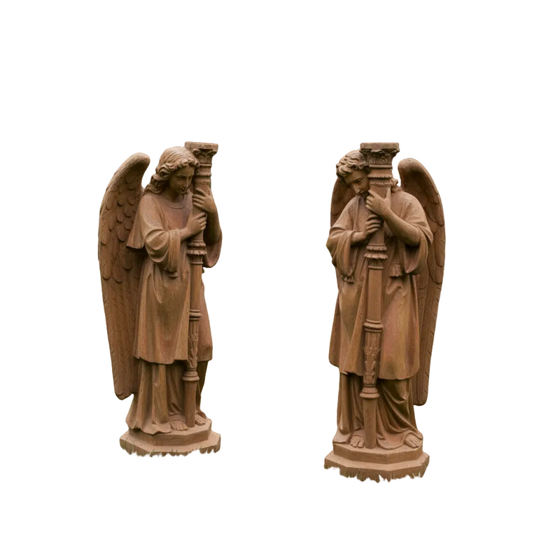 Set of Large Winged Guardian Angels with Candleholder Outdoor Statue (27-Inch)