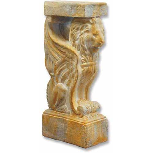 Winged lion corbel with classical old world European and Renaissance ornate detailing, featuring intricate carved accents and stylized mane.