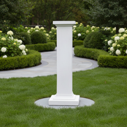 Classical Greek pedestal column with clean lines, square base and capital, evoking an old world European architectural style Side Angle