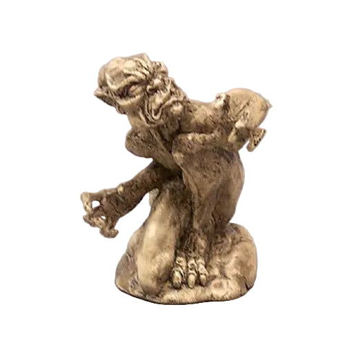 Grotesque gargoyle figurine with exaggerated features and clawed hands, inspired by medieval Gothic and old world European styles.