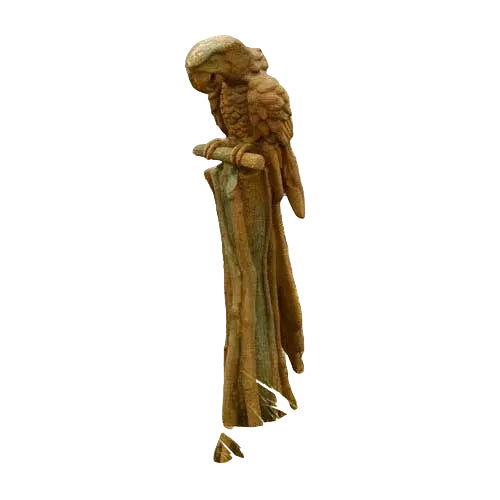 Parrot sculpture perched on a branch, featuring ornate old world European detailing and classical artistic style.