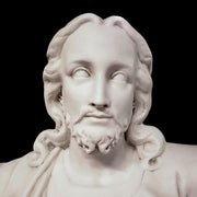 Jesus statue with outstretched arms in classical Renaissance style, featuring ornate drapery and detailed facial expression. Different Angle