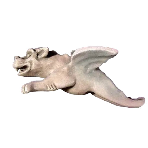 Winged gargoyle in a dynamic flying pose, featuring medieval Gothic and old world European ornate detailing.