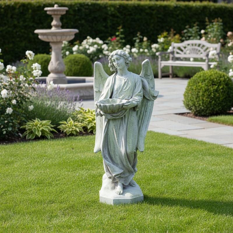 Angel With Bowl Outdoor Statue (60-Inch)