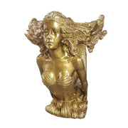 Mermaid sculpture with flowing hair and ornate tail, featuring classical and old world European design elements. Different Angle