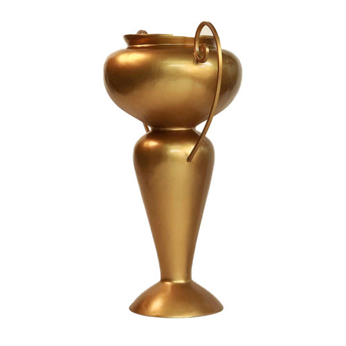 Ornate classical trophy vase with elegant curved handles and a tall, sculpted silhouette inspired by old world European design. Side Angle