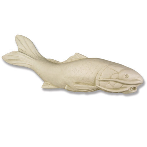 Carved fish sculpture with detailed scales and fins, featuring classical old world European and Renaissance-inspired design elements.