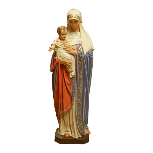 Madonna holding child in ornate, old world European style with classical drapery and Renaissance-inspired detailing Side View
