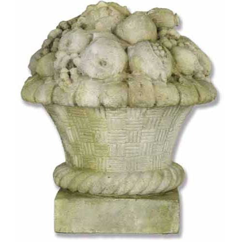 Ornate old world European basket overflowing with classical fruit motifs, featuring intricate woven and Baroque detailing.