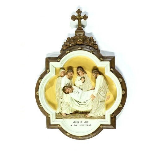 Custom Painted Wall Plaque of Stations of the Cross Station 14 Outdoor/Indoor Statue - Bella Statues