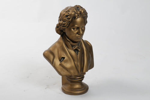 Beethoven bust with classical European features, ornate detailing, and a dramatic, old world Baroque style expression. Side Angle