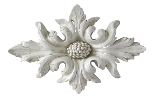 Ornate Baroque floral applique with symmetrical acanthus leaf motifs and a central cluster, featuring classical old world European style. Side View