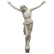 Crucifix statue featuring Jesus in a classical, old world European style with ornate, Renaissance-inspired detailing. Side View