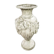 Ornate classical urn with fluted body, draped garland details, and rope-like rim, inspired by old world European design.