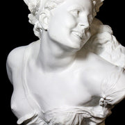 Bust of a smiling woman with laurel wreath, draped garment, and ornate detailing in classical Baroque style. Additional Angle