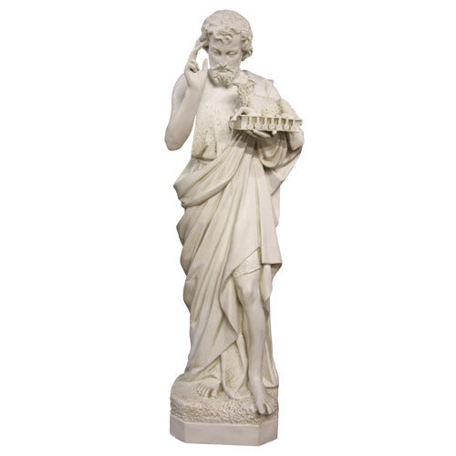 Bearded classical figure in draped robes holding a miniature architectural model, featuring ornate old world European style. Side View