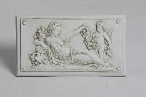 Goddess with Cherub Plaque Rig Outdoor/Indoor Statue - Bella Statues