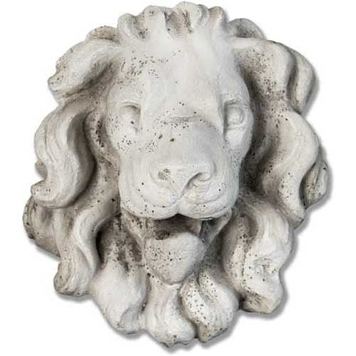 Lion head sculpture with flowing mane, featuring ornate, classical European and Baroque detailing in an old world architectural style.