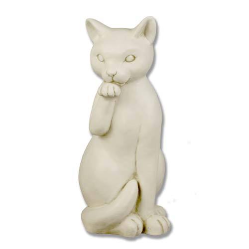 Sitting cat sculpture with classical European style, detailed features, and an elegant, poised, old world Renaissance design.