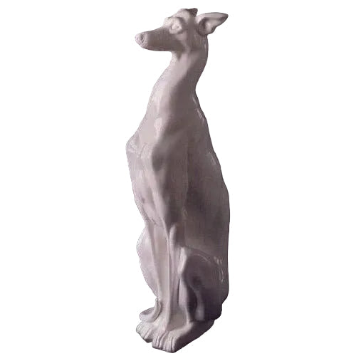 Greyhound statue with elongated features, classical European style, elegant and poised with subtle ornate detailing.