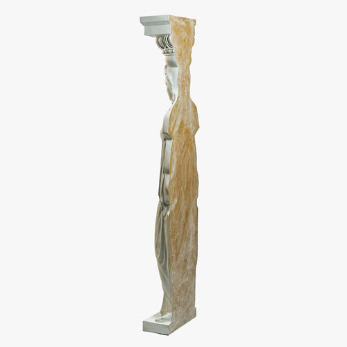 Caryatid column statue with classical Greek drapery and ornate Corinthian capital in old world European style Different Angle
