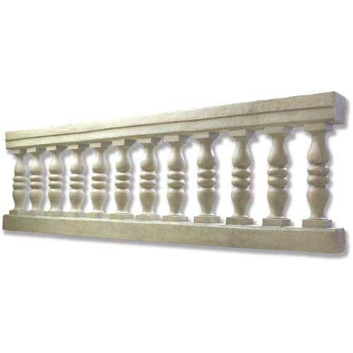 Classical balustrade with evenly spaced ornate spindles and a rectangular top and base, featuring old world European design elements.