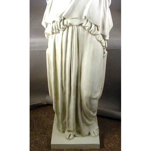 Caryatid column with classical Greek draped female figure and ornate capital in old world European architectural style. Different Angle